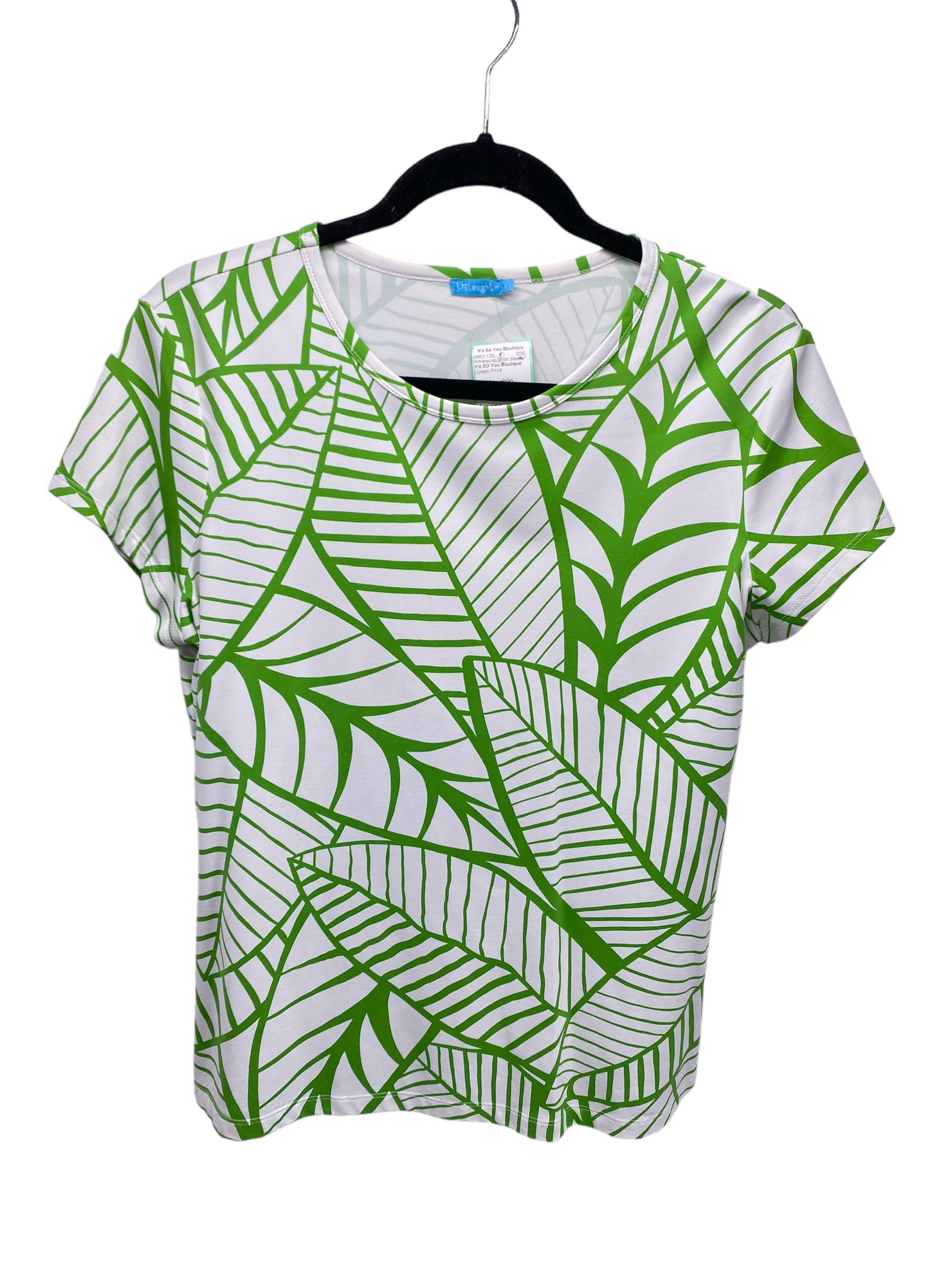 It's SO You Boutique Misses Size Large Green Print Athleisure Short Sleeve