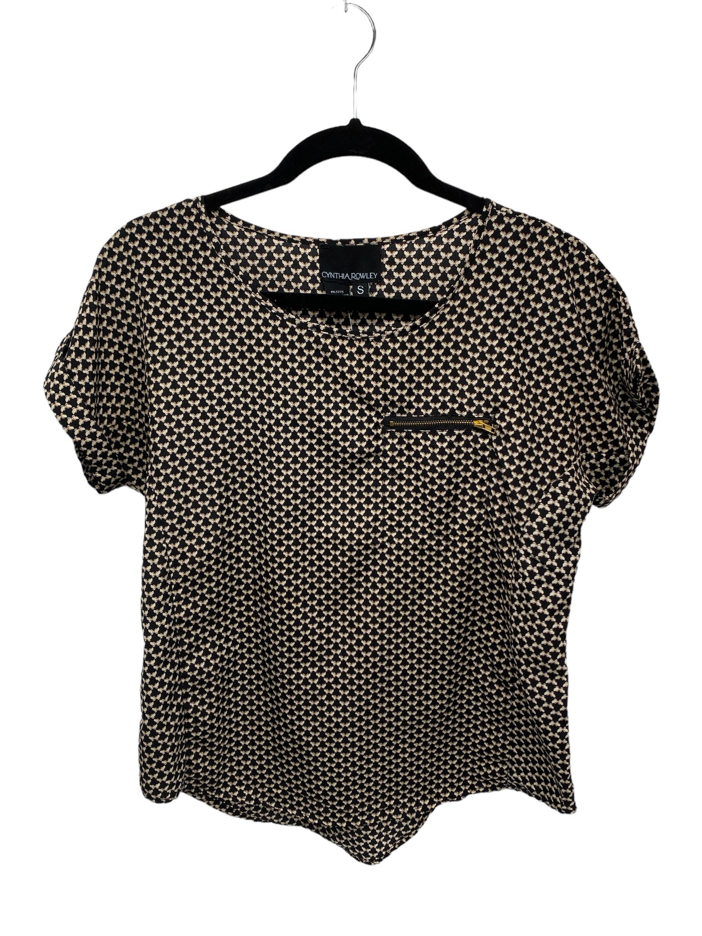 Cynthia Rowley Misses Size Small Black Print SS Blouse