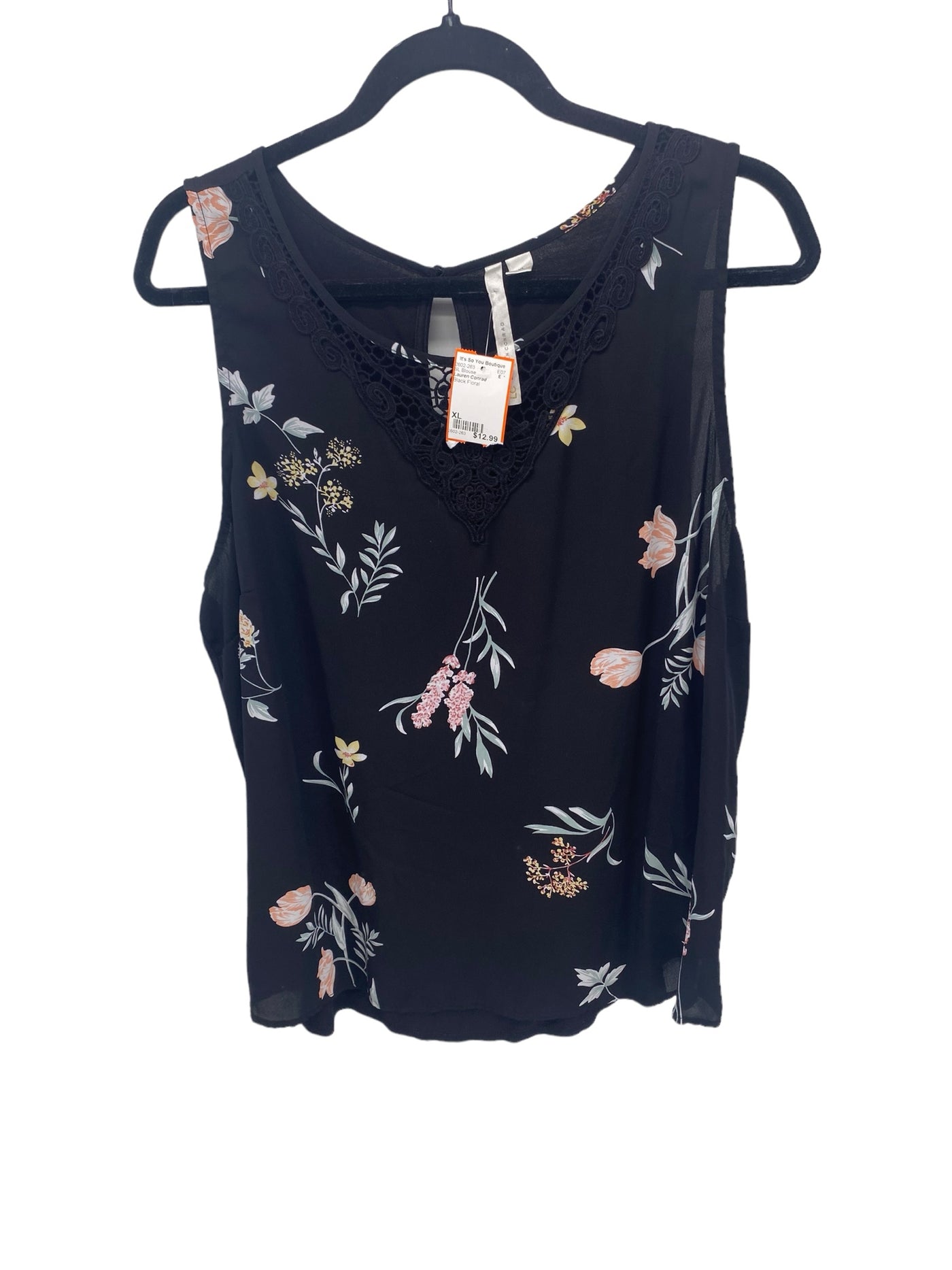 Lauren Conrad Misses Size XL Black Floral SL Blouse