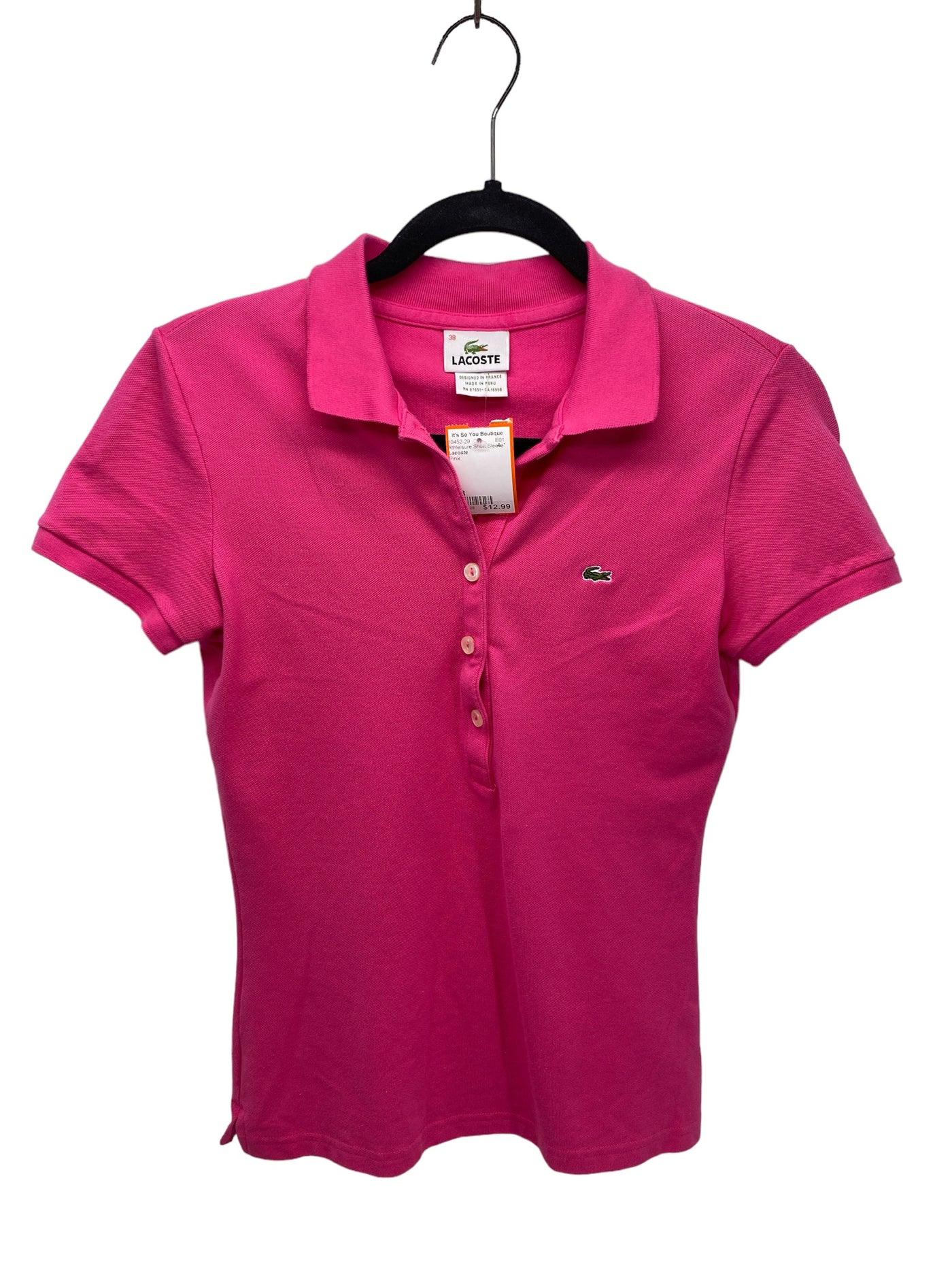 Lacoste Misses Size 38 Pink Athleisure Short Sleeve