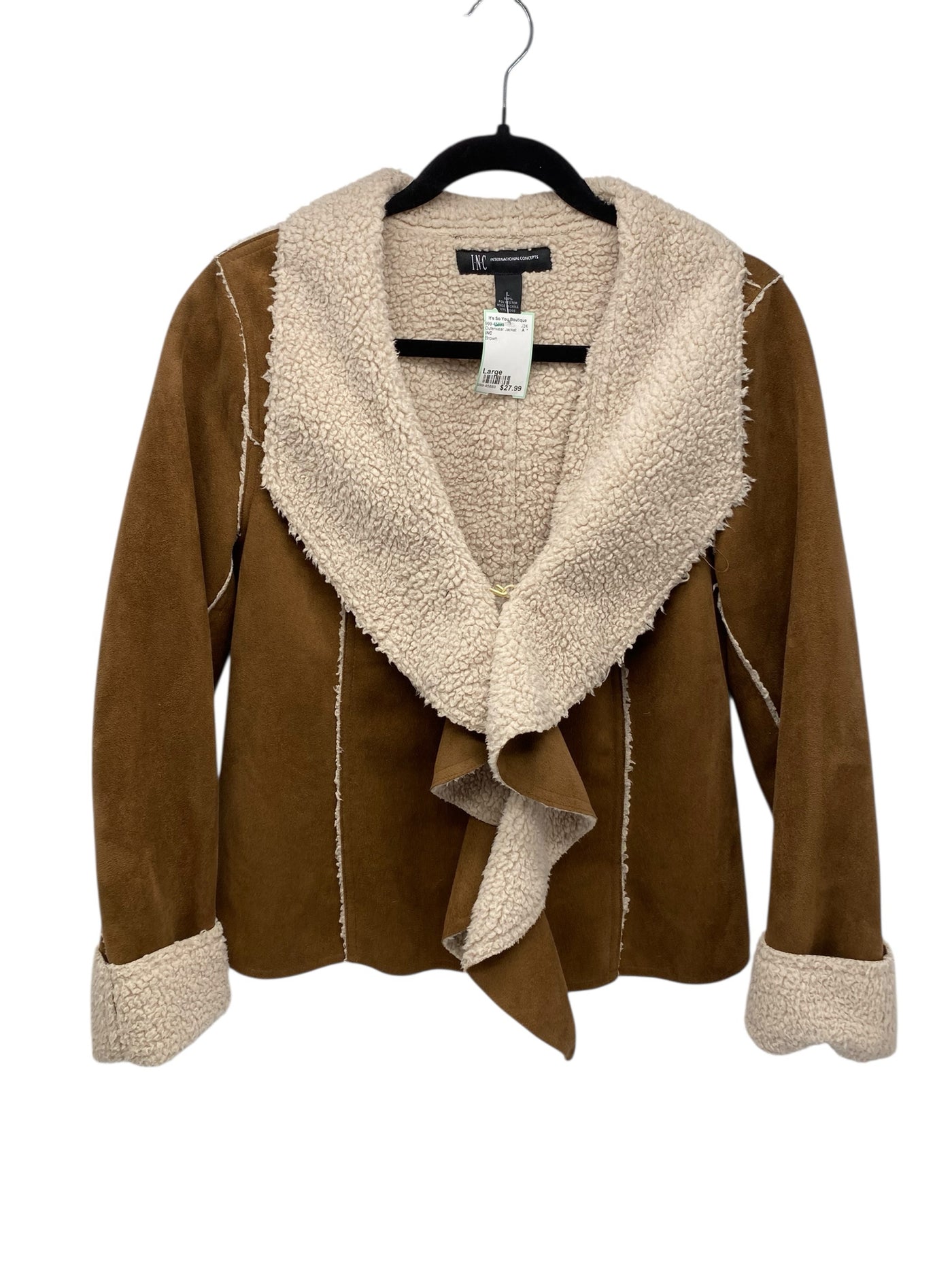 INC Misses Size Large Brown Outerwear Jacket