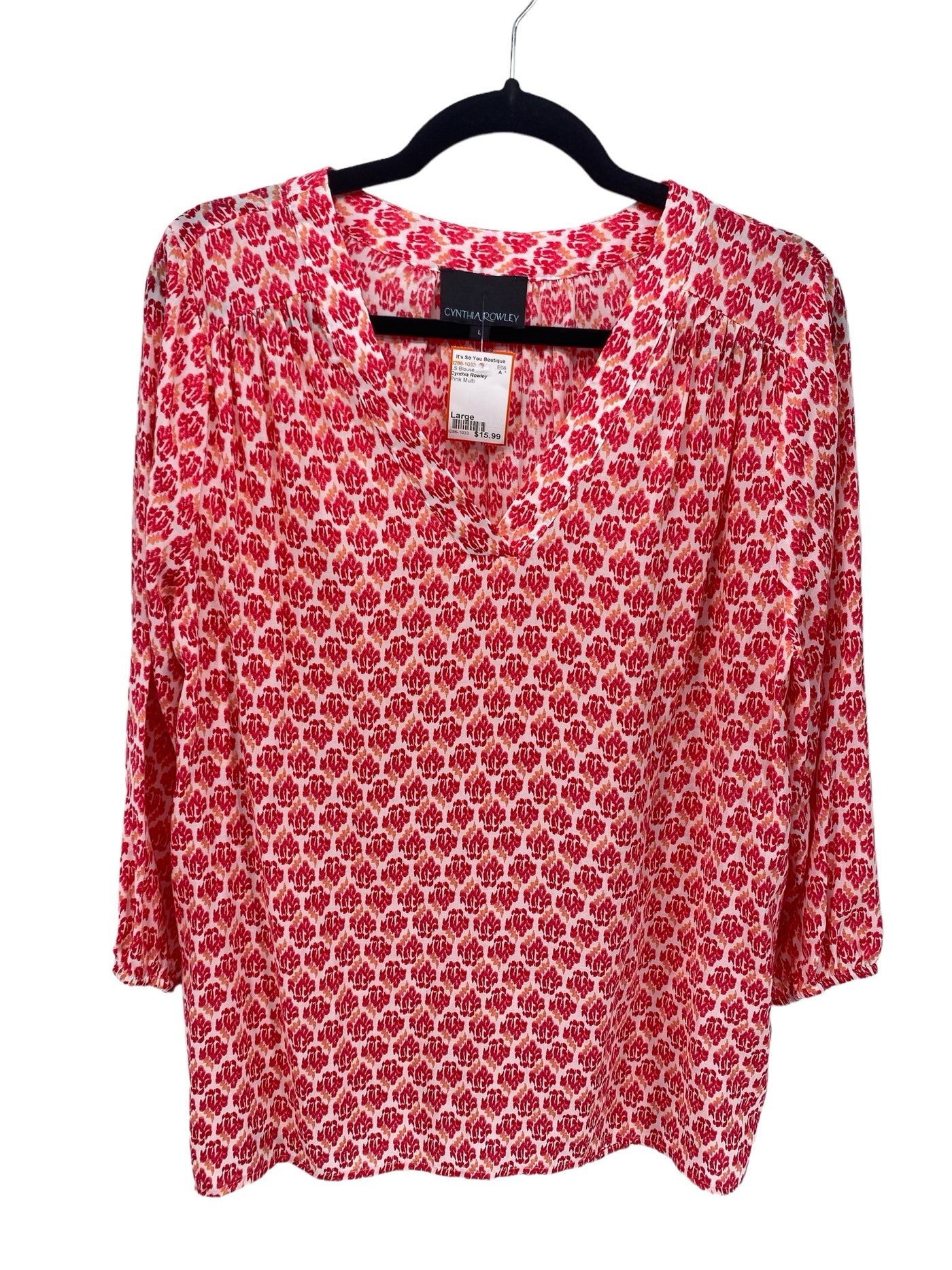 Cynthia Rowley Misses Size Large Pink Multi LS Blouse