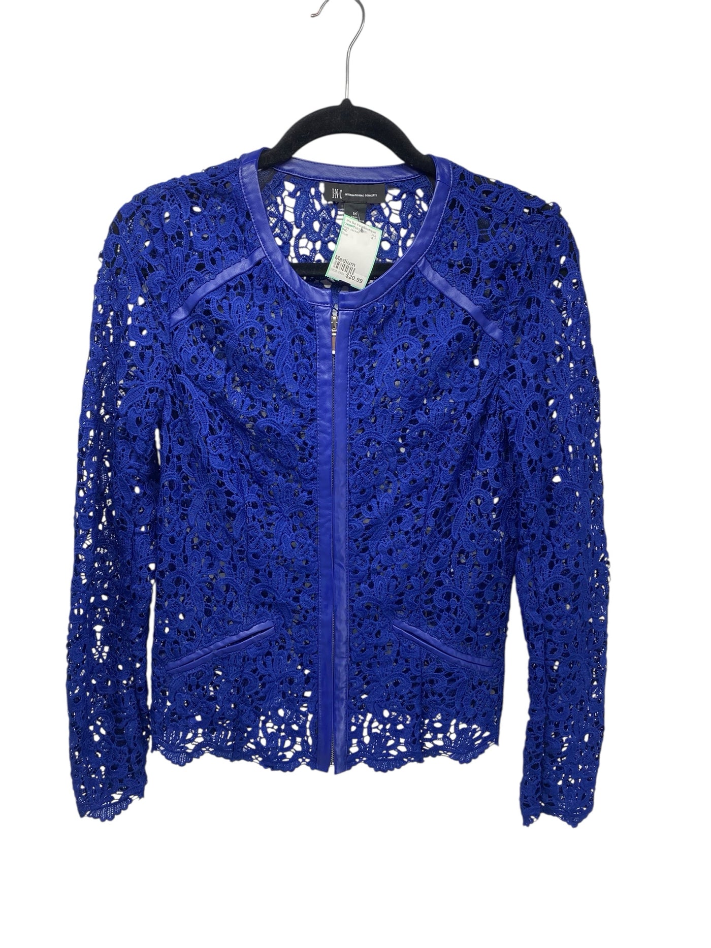 INC Misses Size Medium Blue Tops Jacket