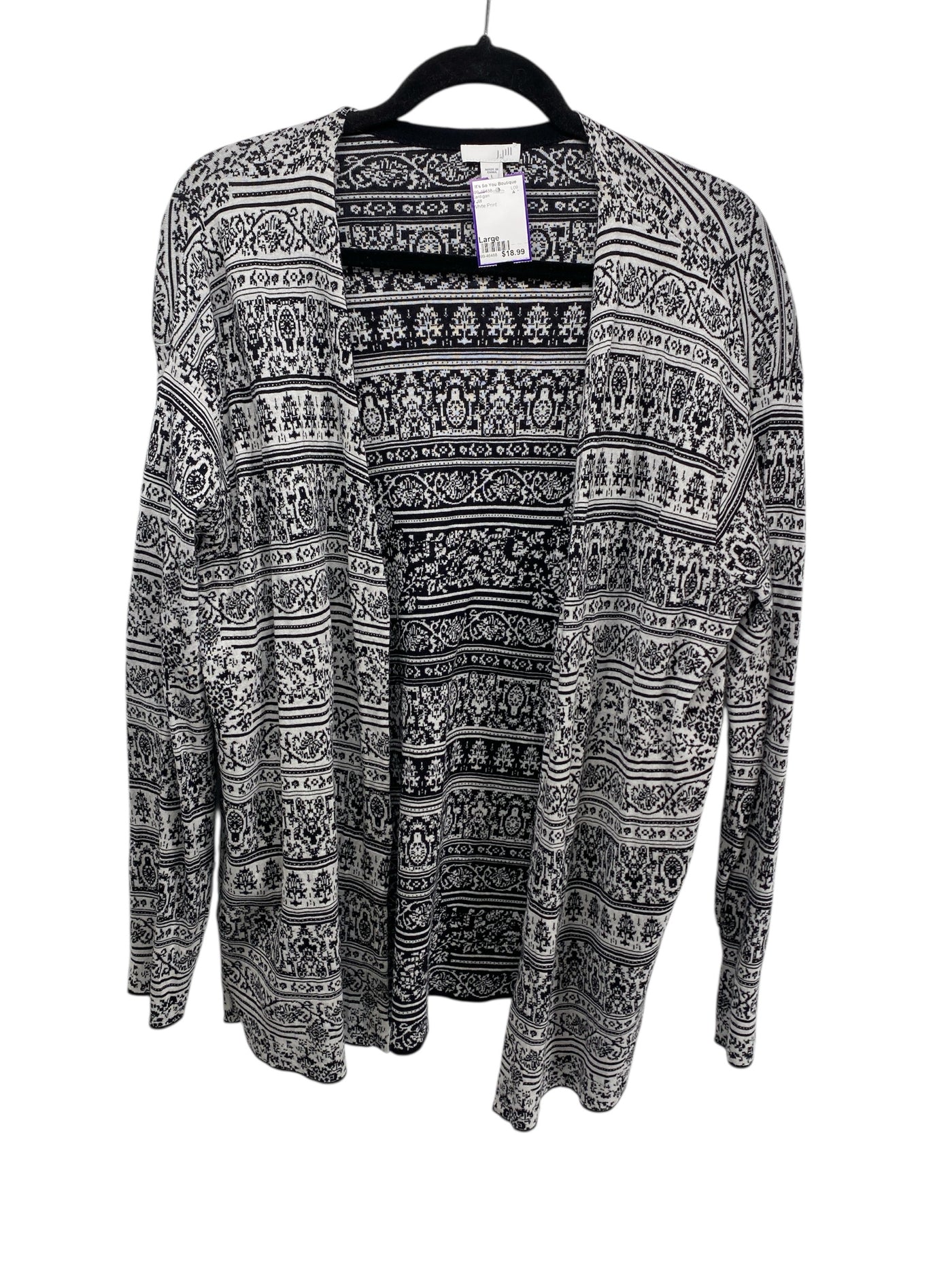 J Jill Misses Size Large White Print Cardigan