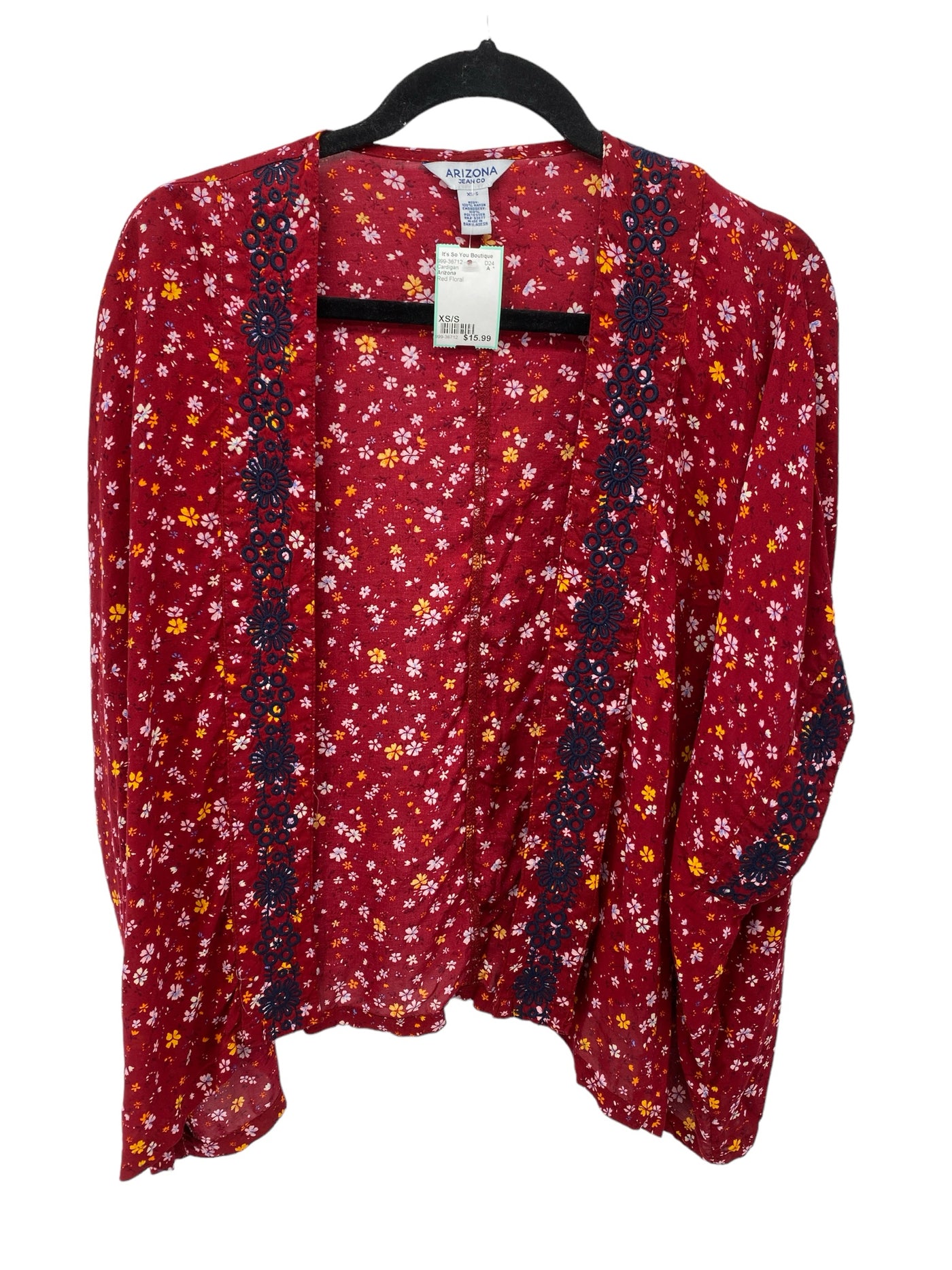 Arizona Misses Size XS/S Red Floral Cardigan