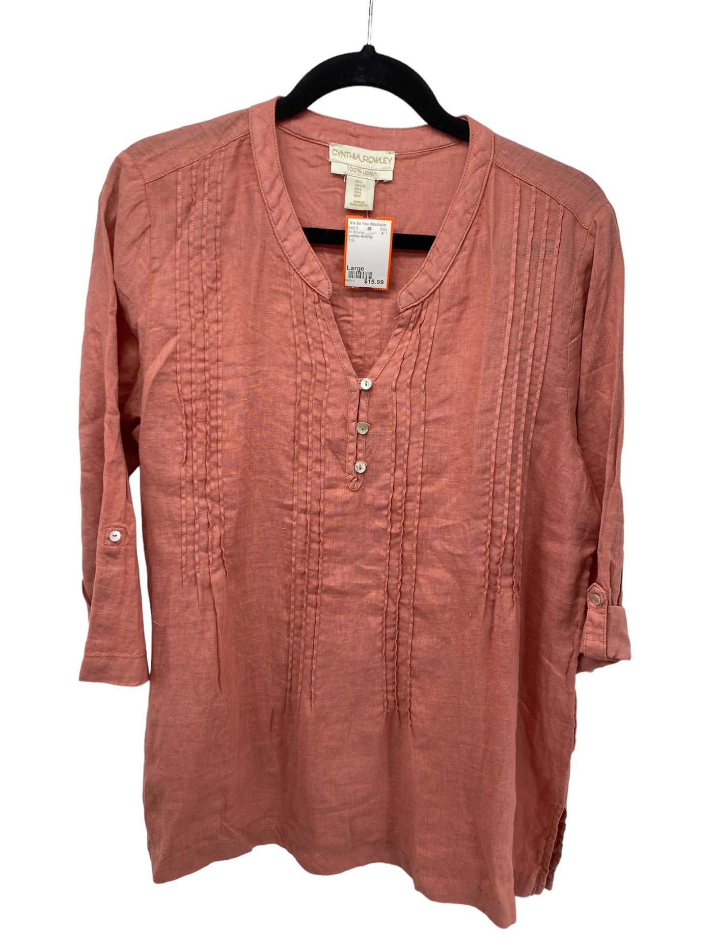 Cynthia Rowley Misses Size Large Pink 3/4 Blouse
