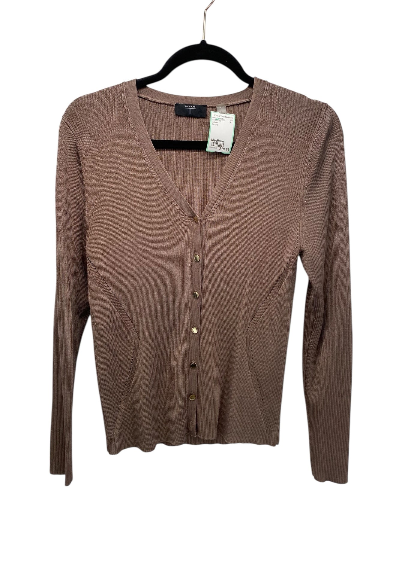 Tahari Misses Size Medium Taupe LS Blouse
