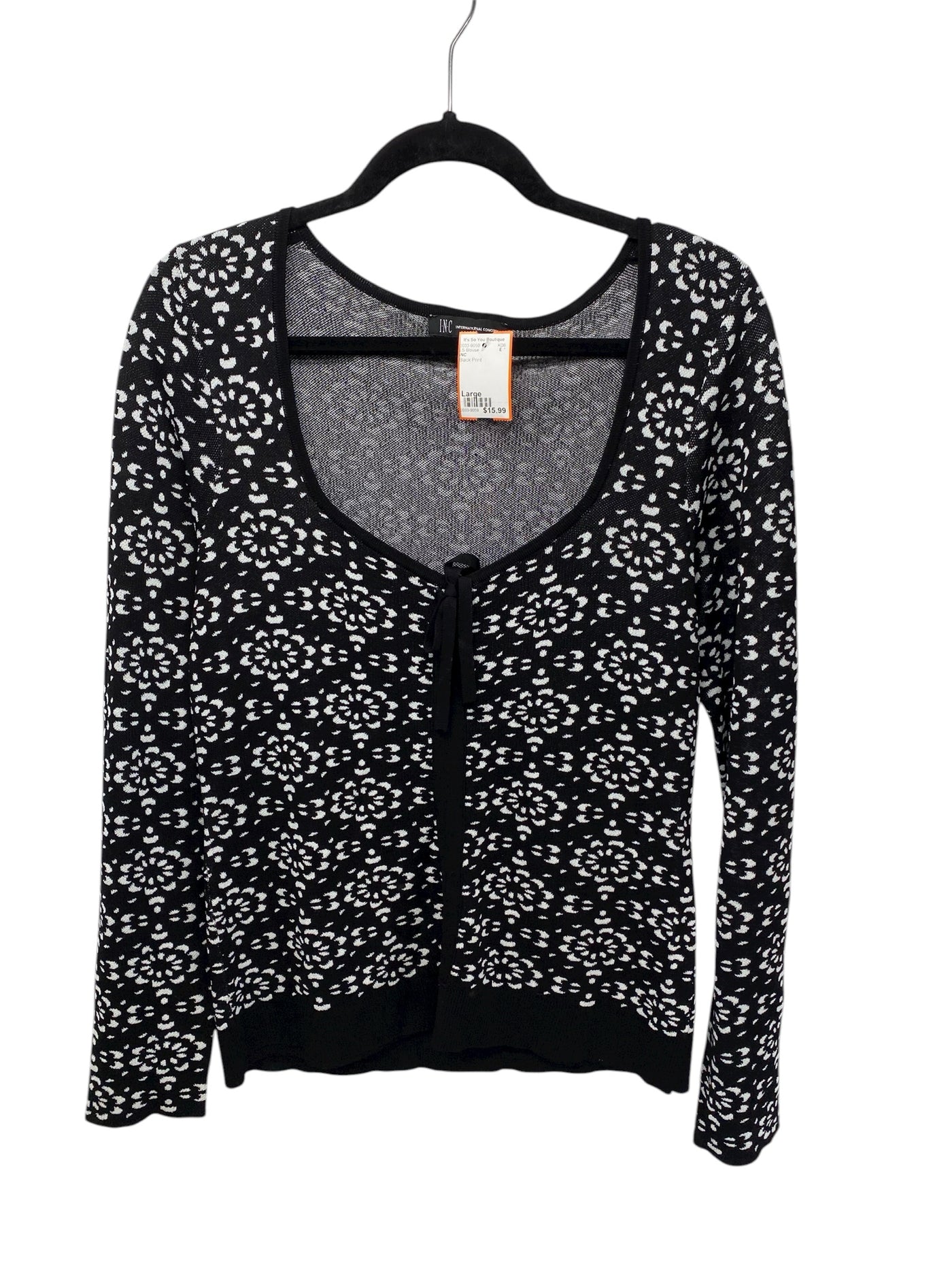 INC Misses Size Large Black Print LS Blouse