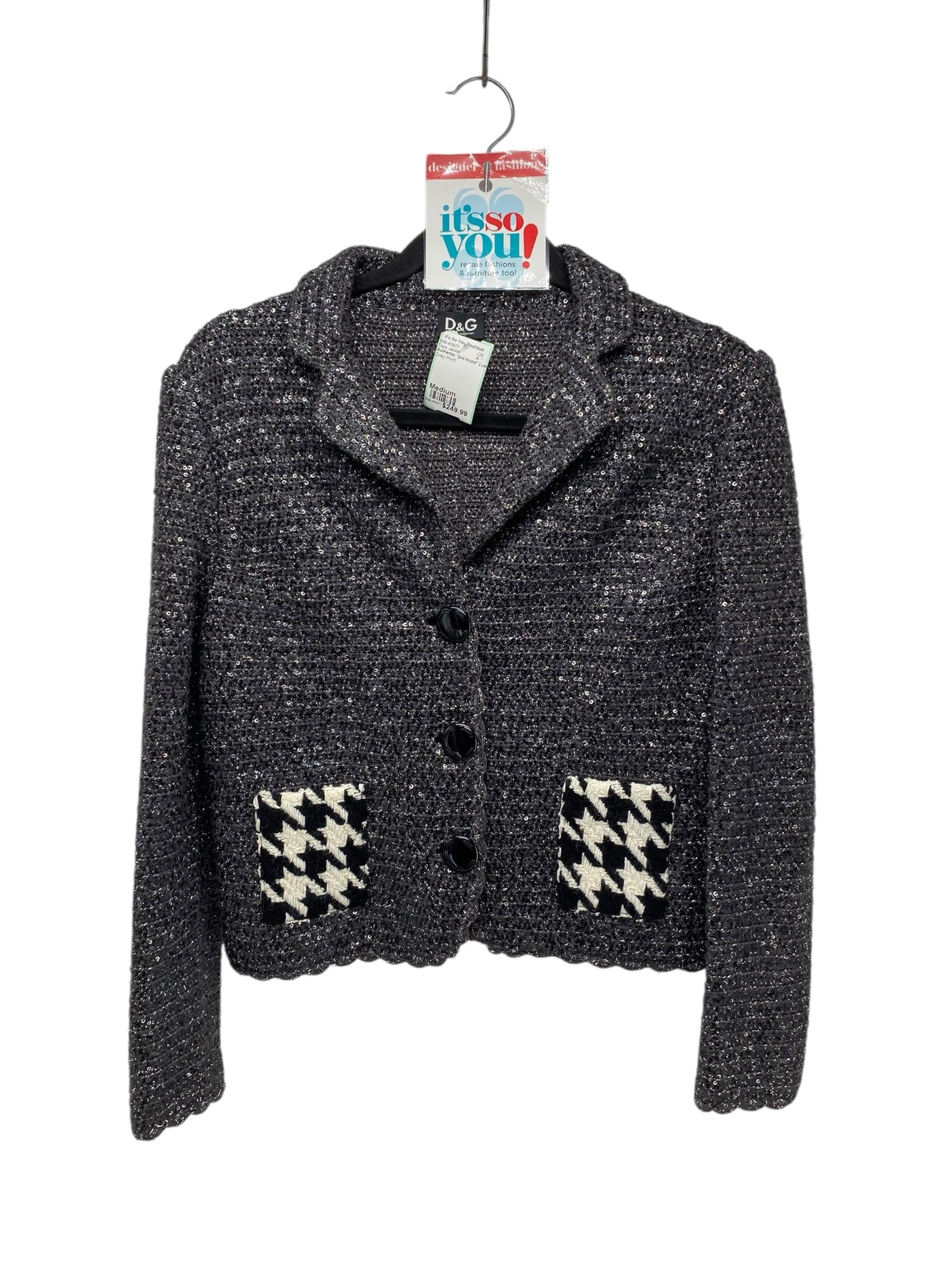 Authentic "pre-loved" Luxury Item Misses Size Medium Grey Print Tops Jacket