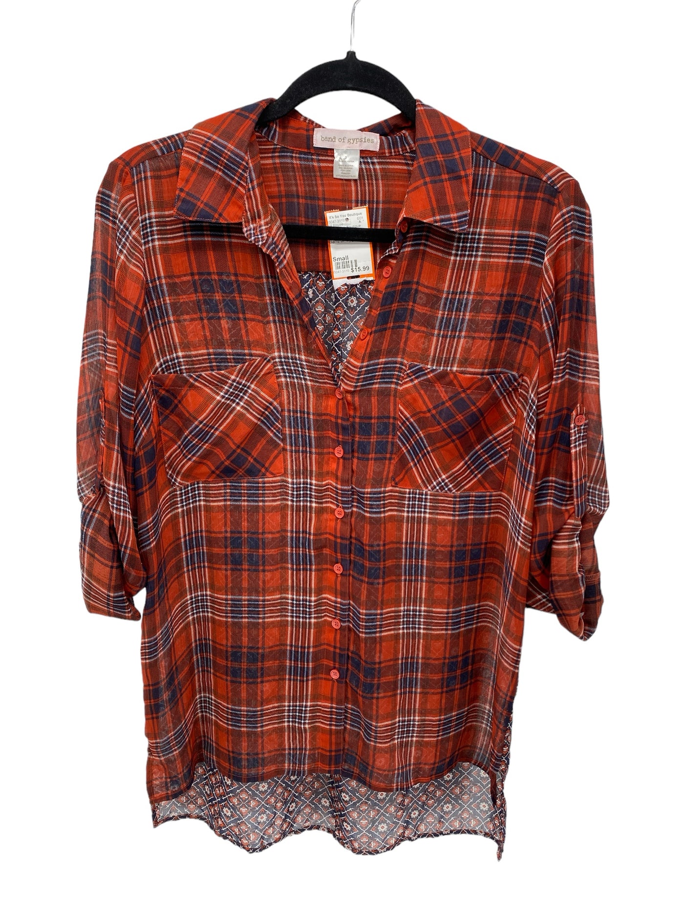 It's SO You Boutique Misses Size Small Red Plaid 3/4 Blouse