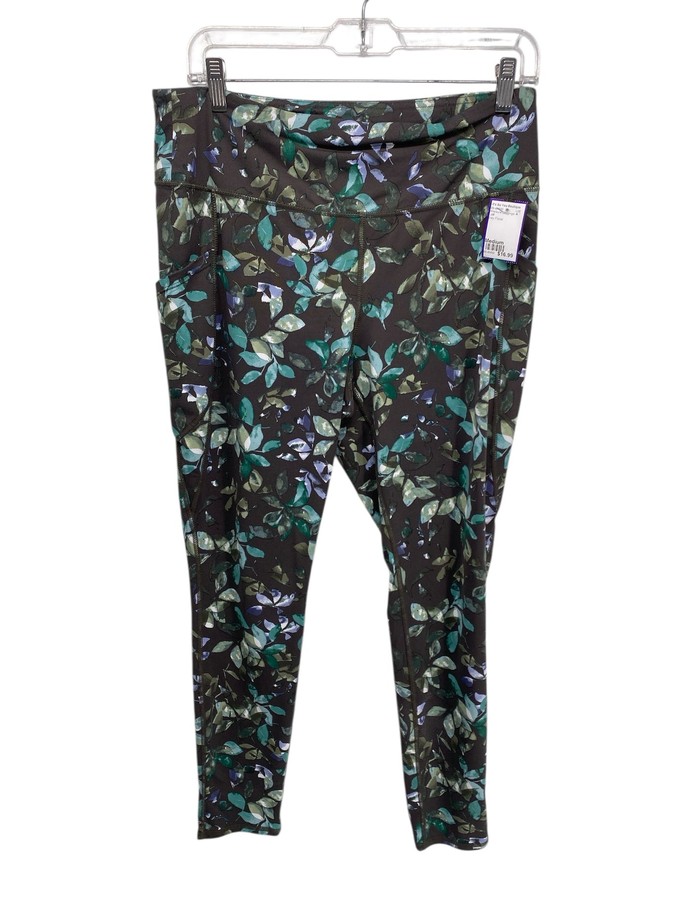 J Jill Misses Size Medium Grey Floral Athleisure Leggings