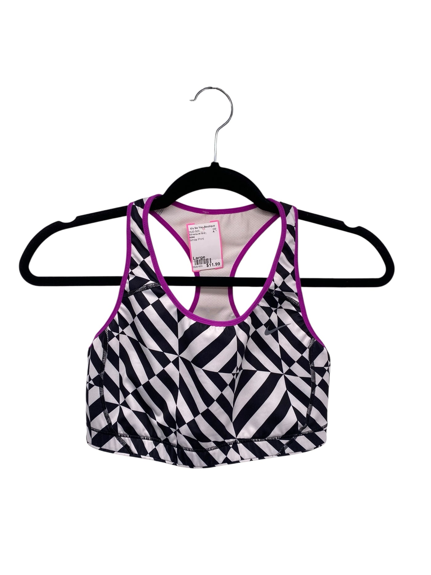 Nike Misses Size Large White Print Athleisure Bra