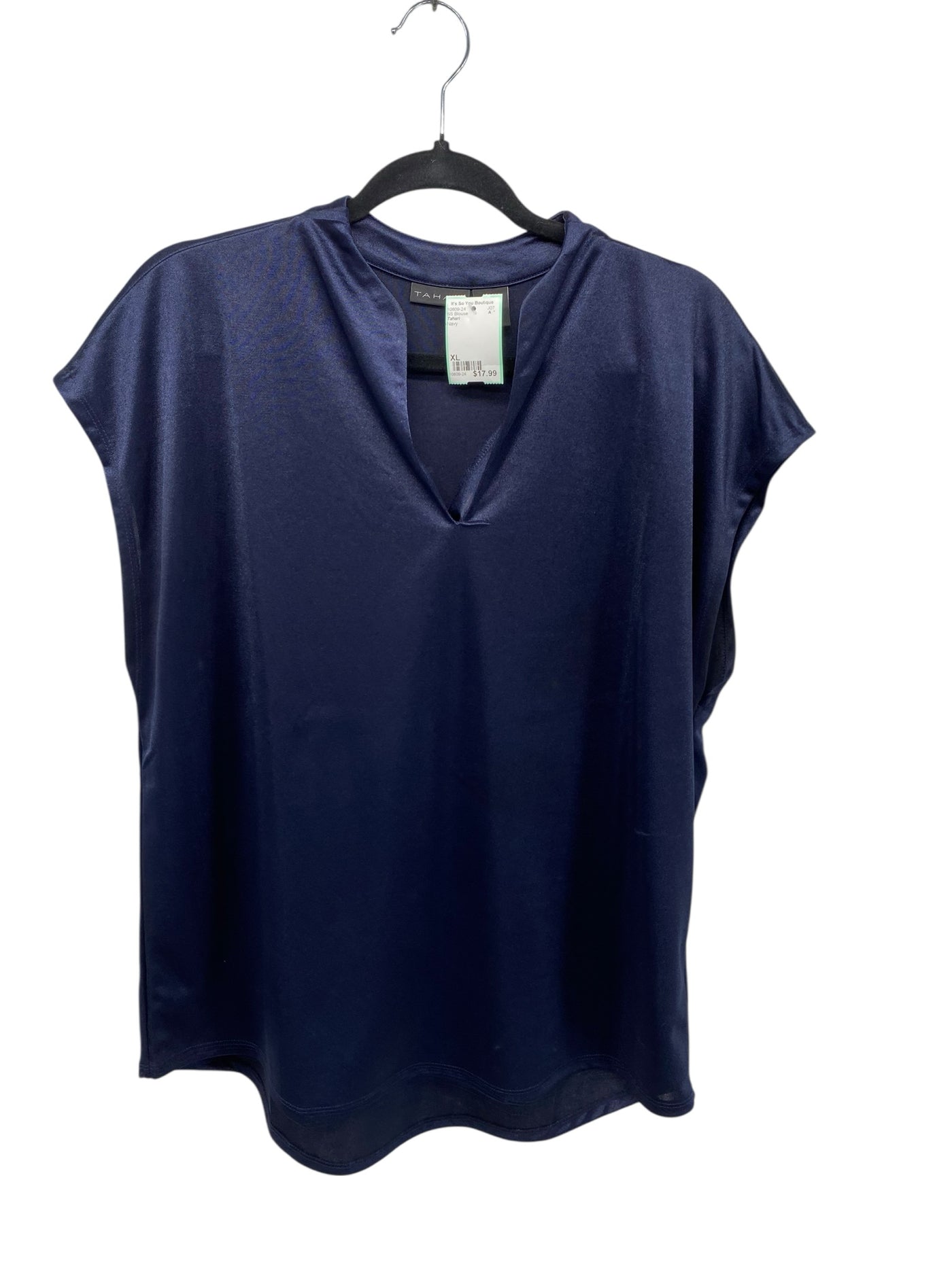 Tahari Misses Size XL Navy SS Blouse