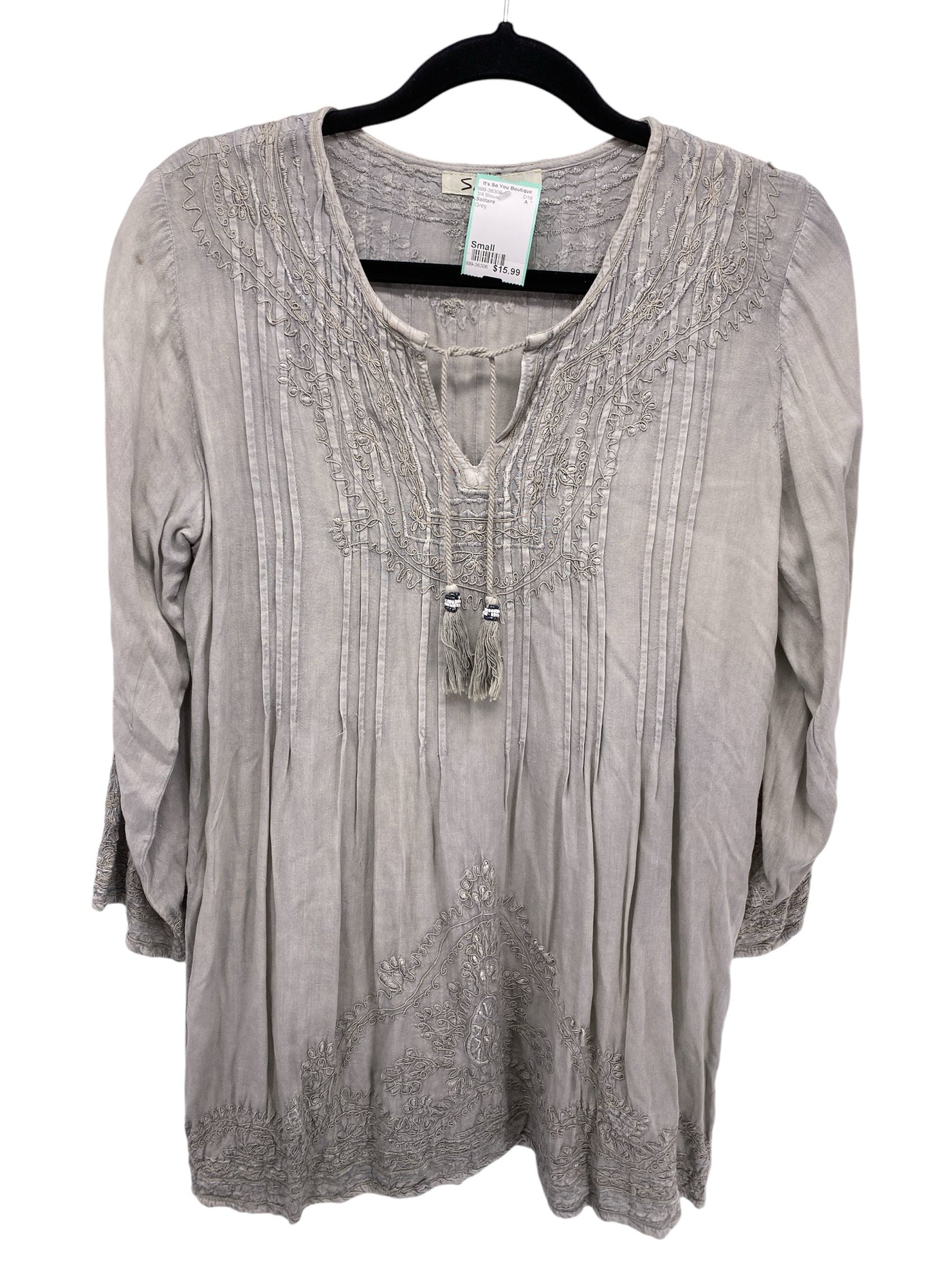 Solitaire Misses Size Small Grey 3/4 Blouse