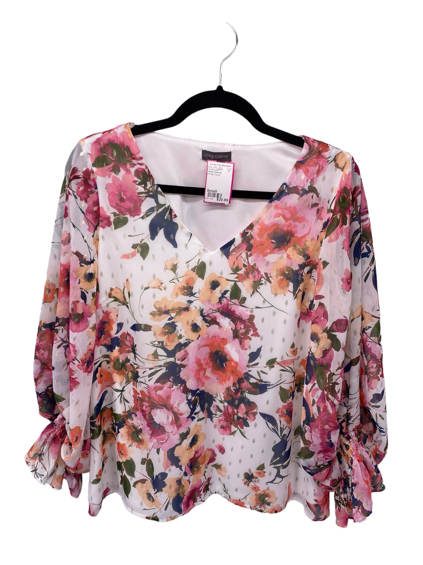 Vince Camuto Misses Size Small White Floral LS Blouse