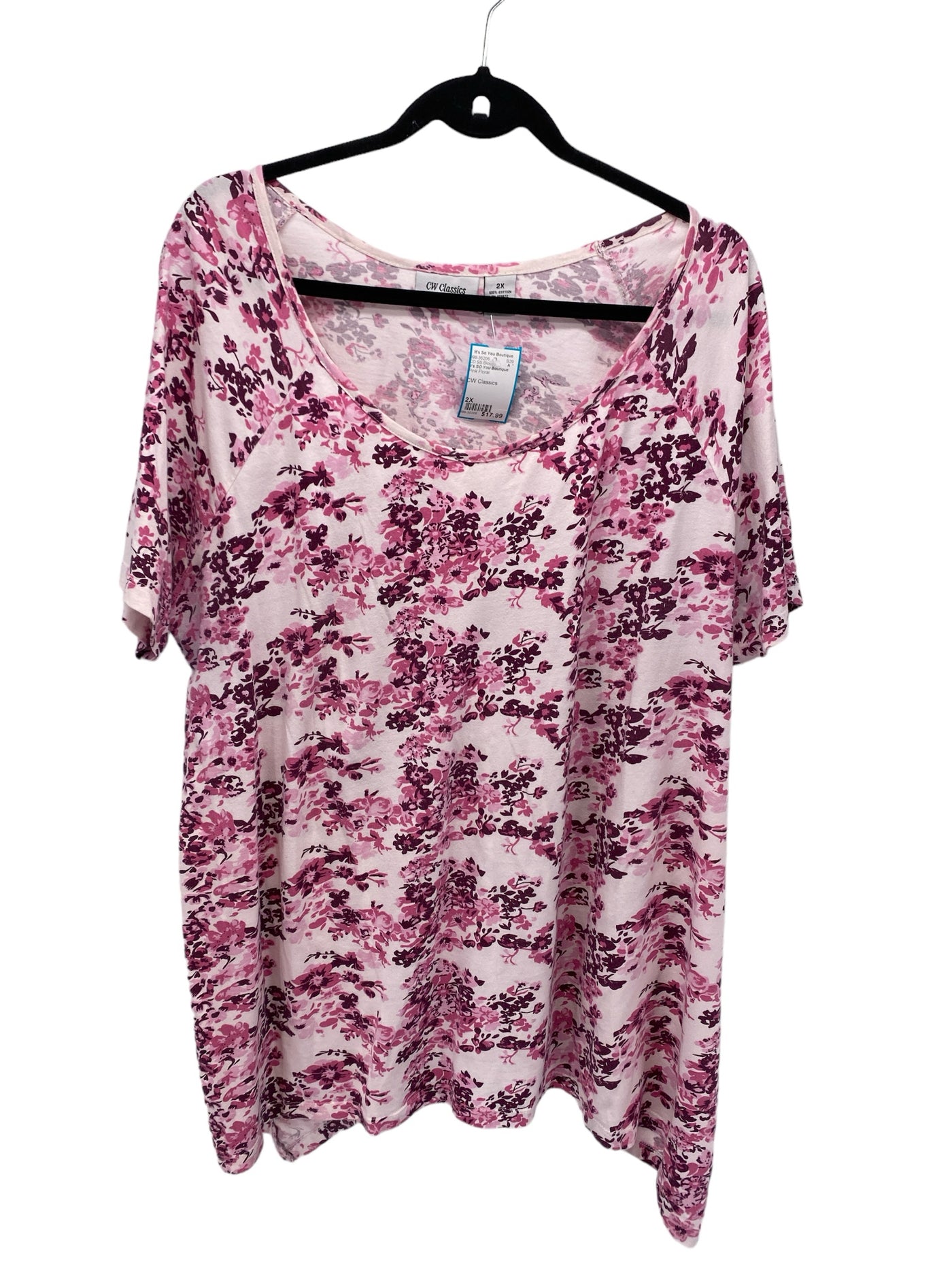It's SO You Boutique Women Size 2X Pink Floral CD SS Blouse