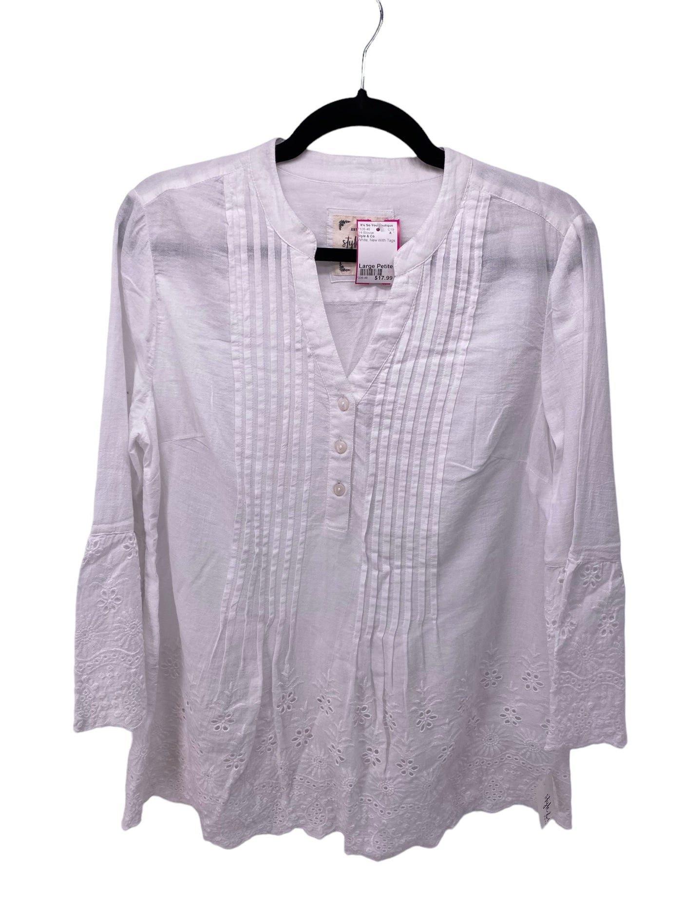 Style & Co. Misses Size Large Petite White New With Tags 3/4 Blouse
